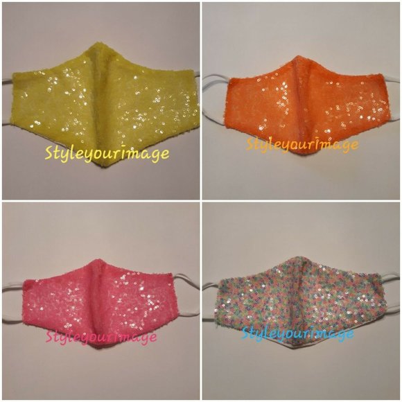 Kids Sequin Face Mask (Shiny Sparkly Washable/ Reusable) With Filter Pockets - Picture 8 of 12